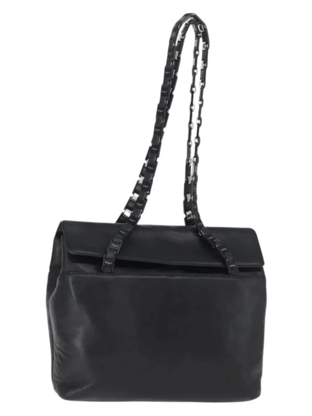 Salvatore Ferragamo Shoulder Bag Leather Black Silver Auth bs32241